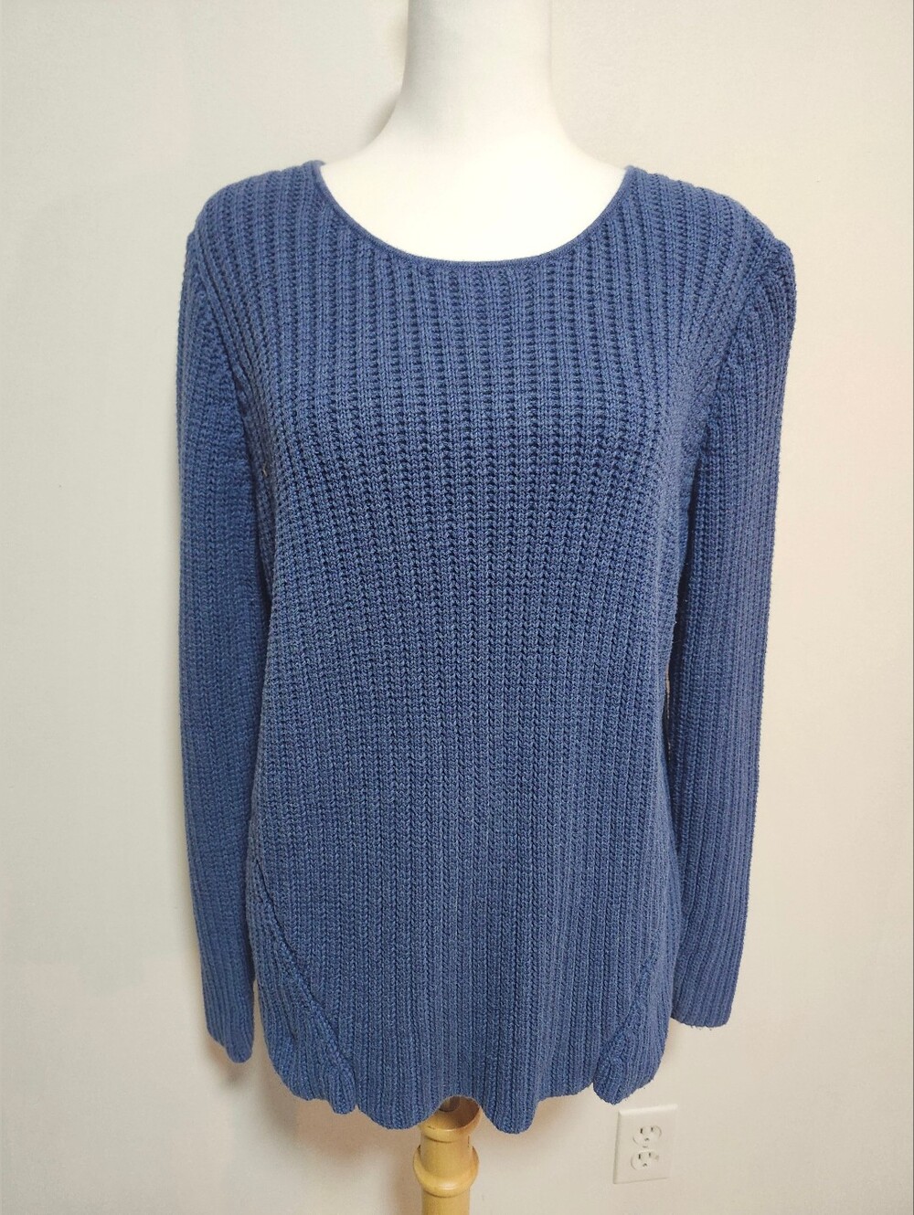 Mansted Women's Blue Scoop-Neck Waffle Knit, 100% Cotton Sweater
